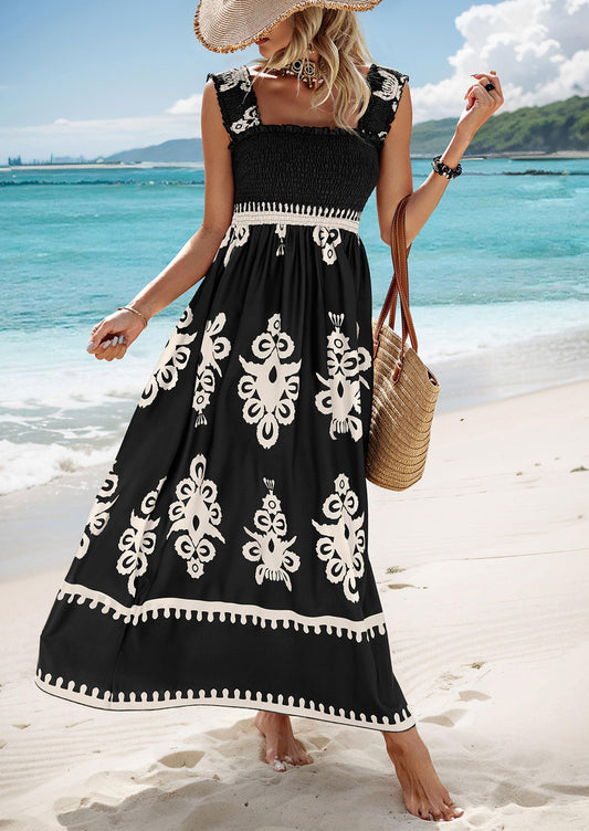 ElanWear Women’s Boho Floral Square Neck Maxi Dress