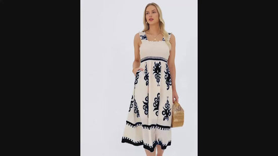 ElanWear Women’s Boho Floral Square Neck Maxi Dress